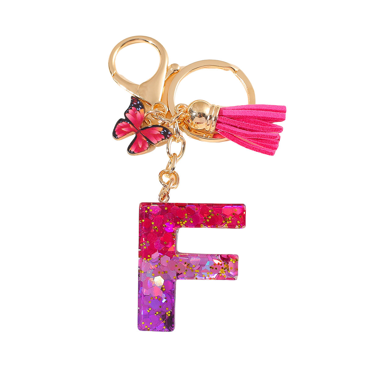 Wholesale 26 glue gradient sequin letter keychain