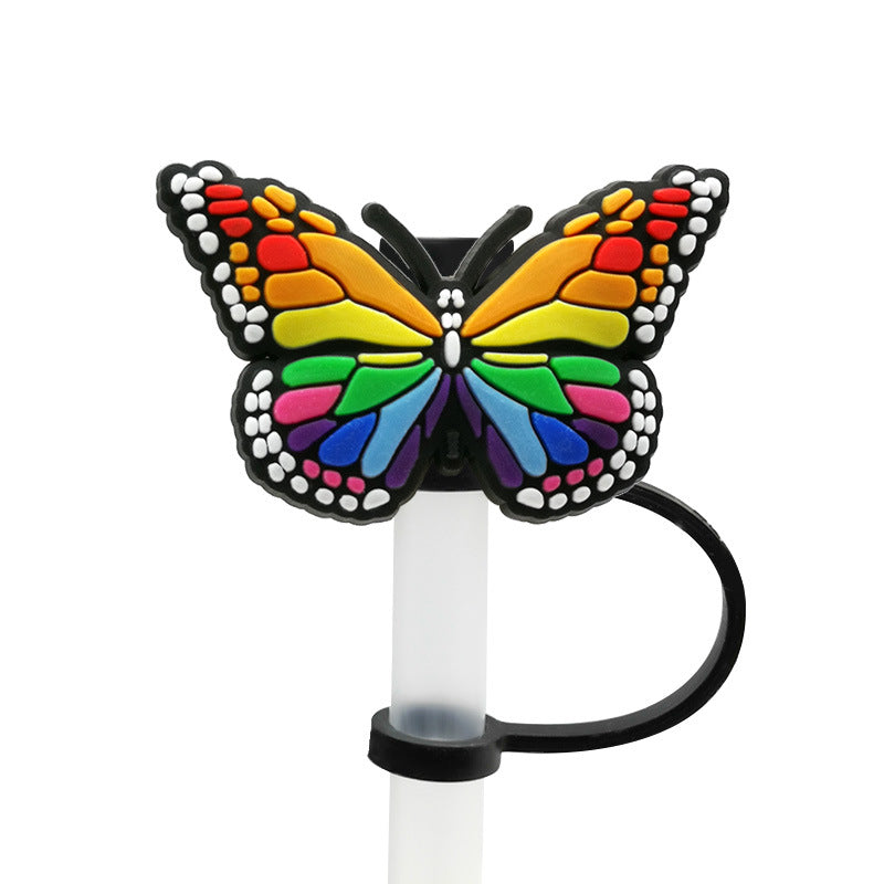 Wholesale 10pcs 7-8mm PVC Butterfly Straw Tube Cap