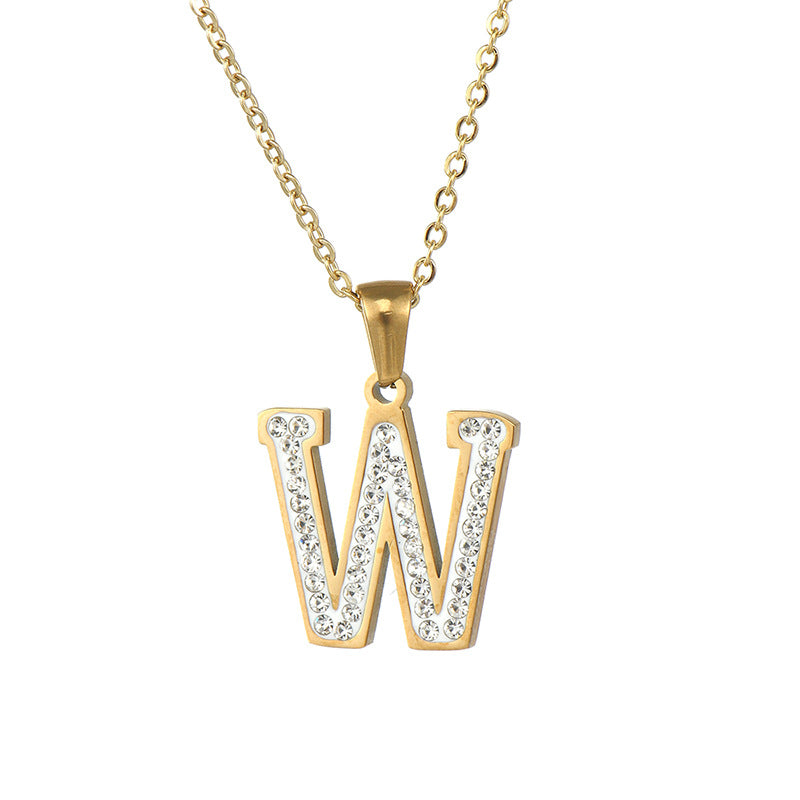 Wholesale  stainless steel diamond letter necklace