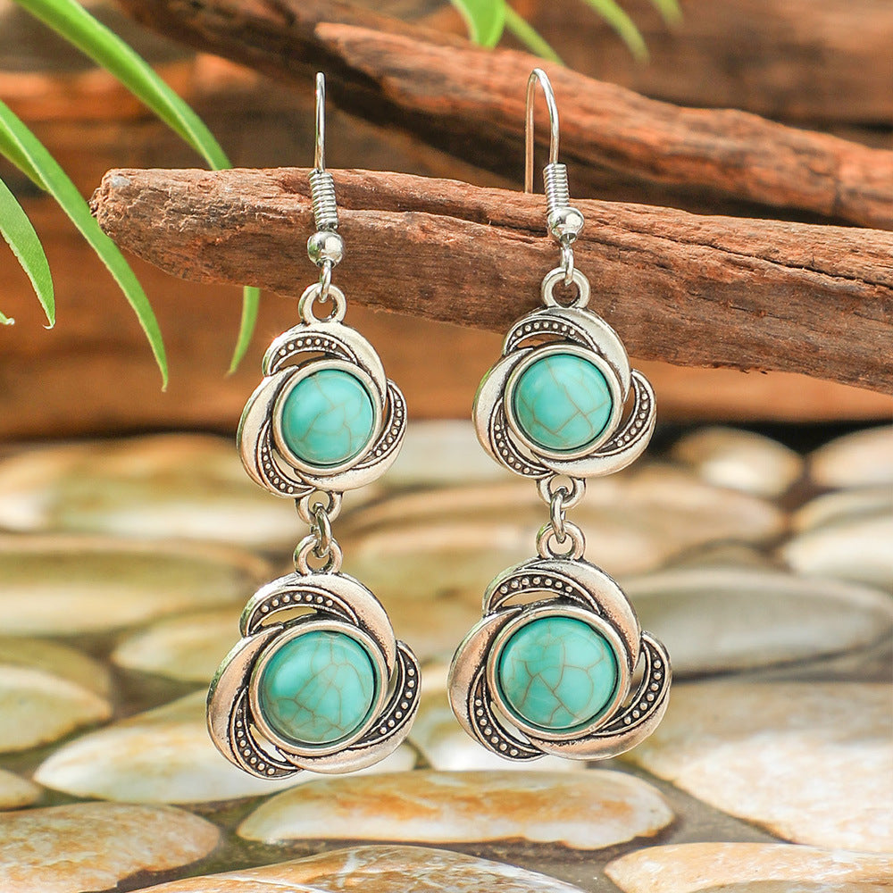Wholesale Ethnic Style Turquoise Earrings Simple Creative Retro Jewelry Accessory