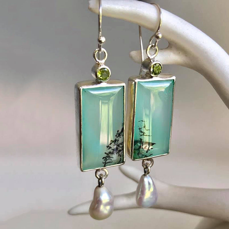 Wholesale  Retro Geometric Blue Opal Distinctive Earrings