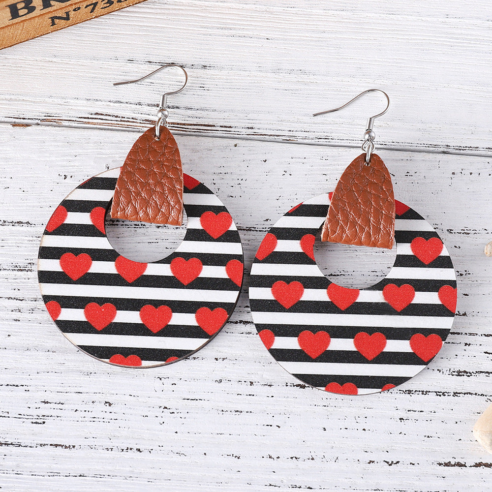 Wholesale Wooden Valentine' s Day Striped Heart Earrings