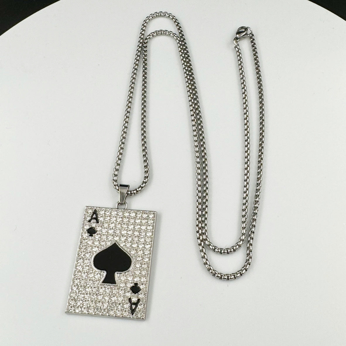 Wholesale Diamond-Encrusted Playing Card Necklace Pendant,  Hip-Hop Style Alloy Jewelry,  Trendy Accessory for Men and Women