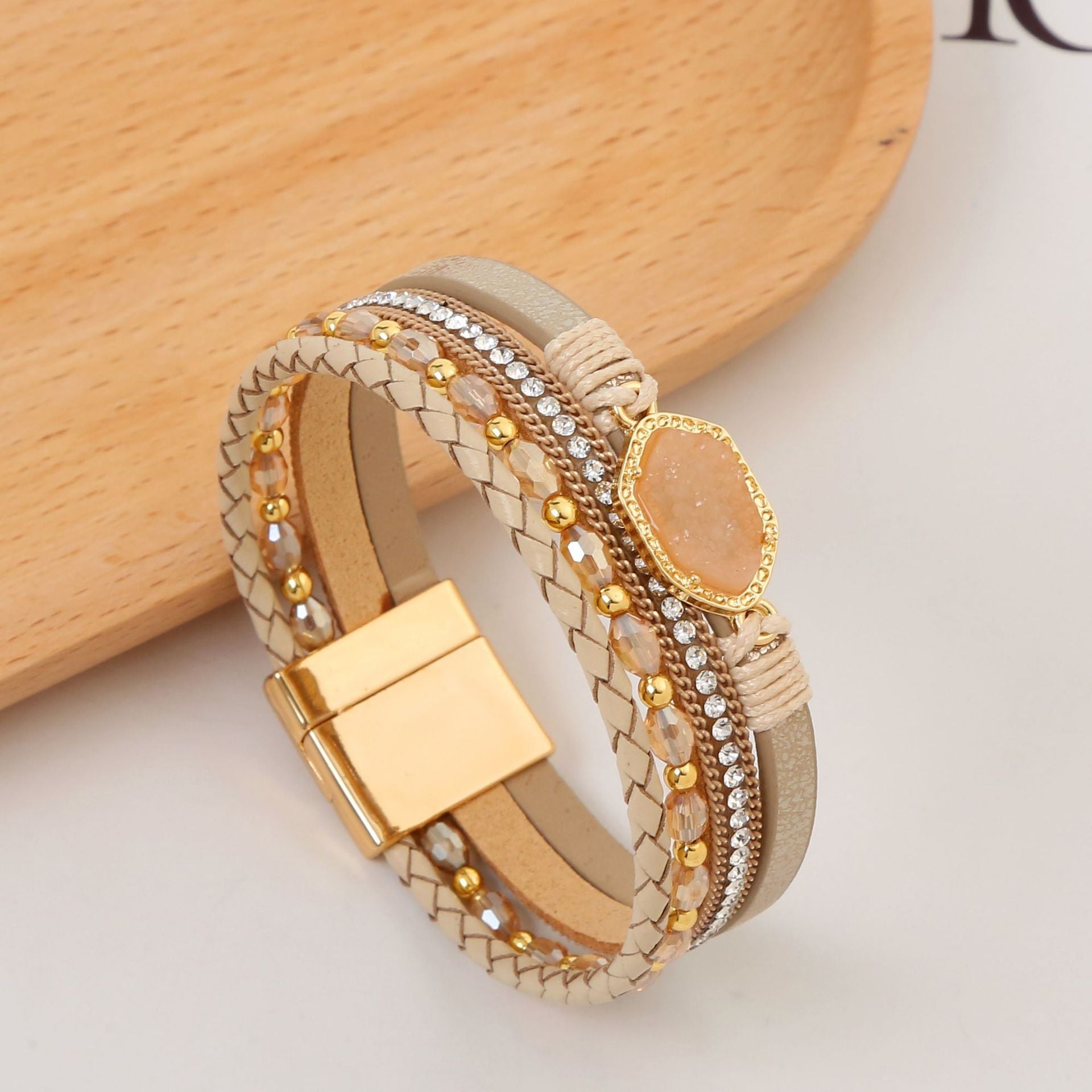 Wholesale multi-layer hand-set diamond magnetic clasp bracelet ACC-BT-Hongx007