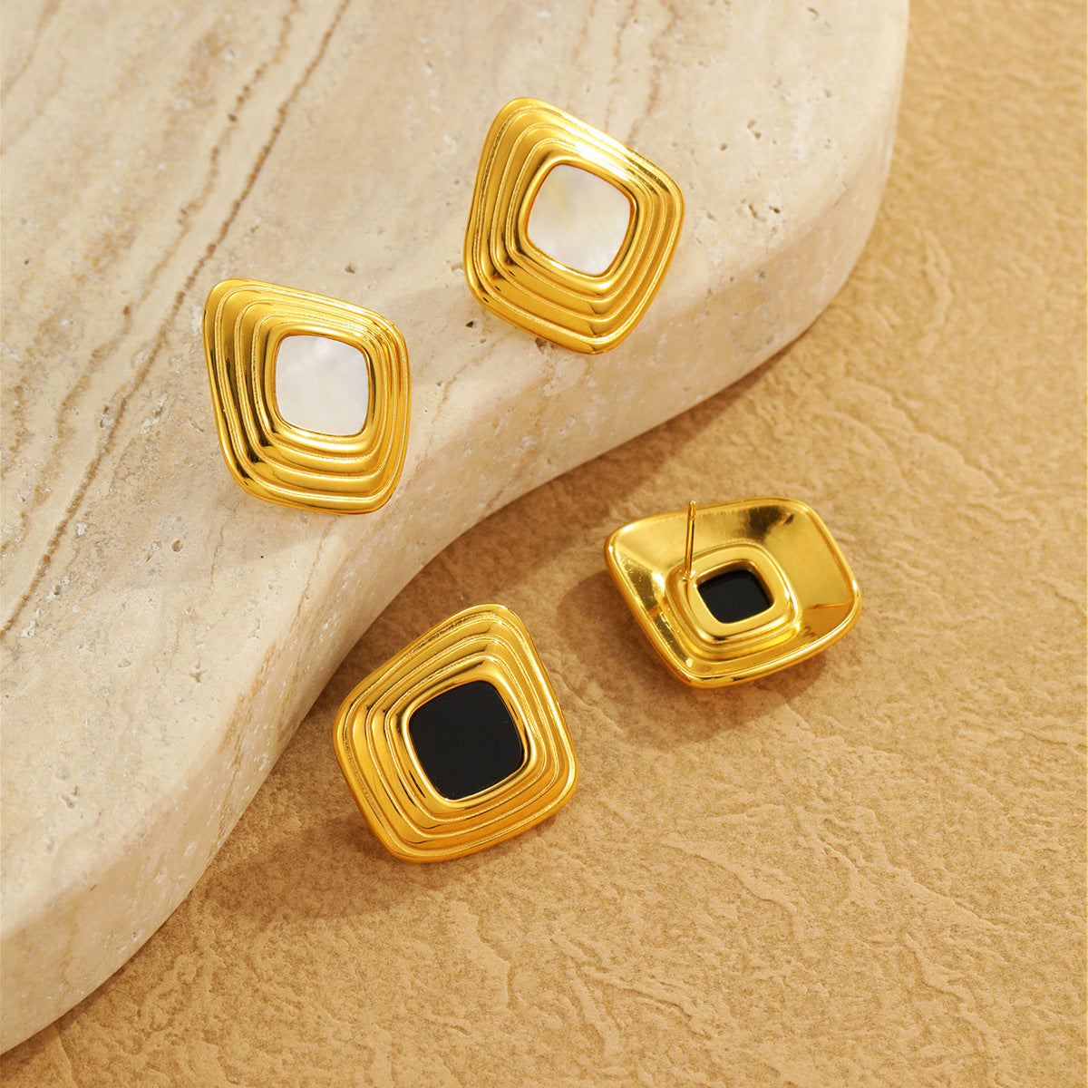 Wholesale Non-Fading  Geometric Threaded Stainless Steel Earrings