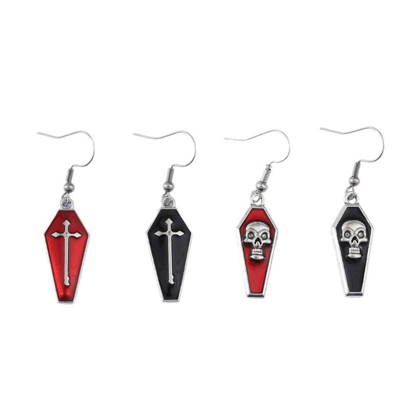 Wholesale Gothic  Cross Skull Coffin Earrings Retro Zinc Alloy Electroplated Party Wear Boutique Resale