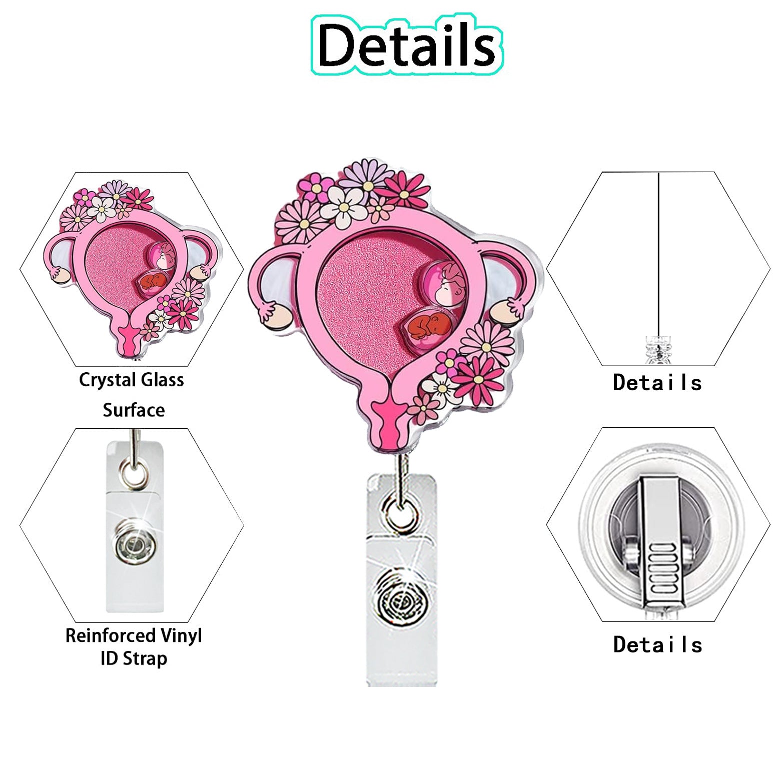 Wholesale Cute Acrylic Heart-Shaped Retractable Badge Holder - Pill Bottle Design for Doctor Nurse,  Rotating Clip,  Gift