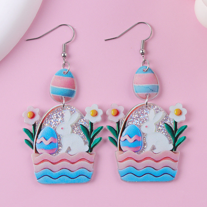 Wholesale 2pcs Acrylic Easter Egg Bunny Earrings