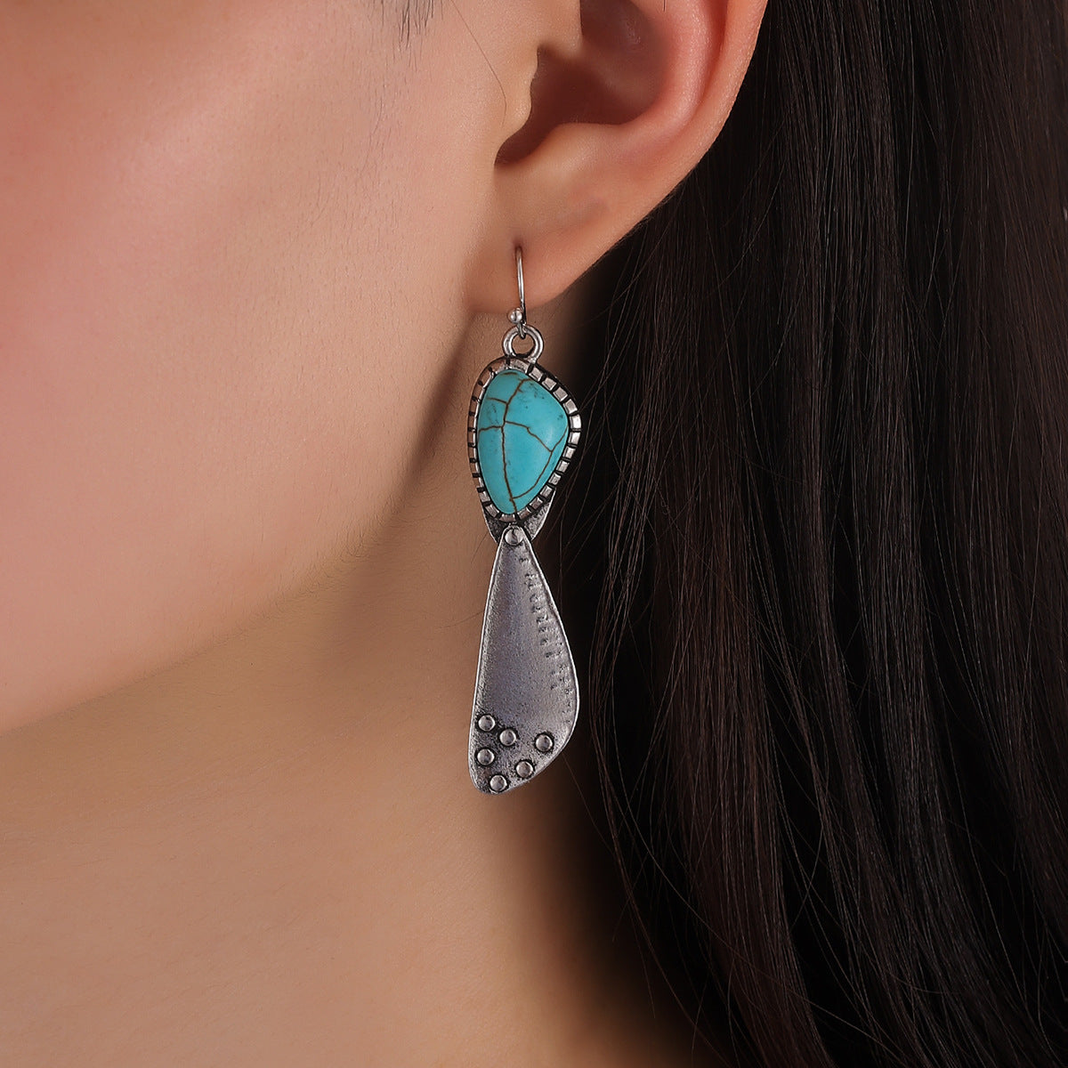 Wholesale  retro geometric irregular do old inlay turquoise earrings earrings