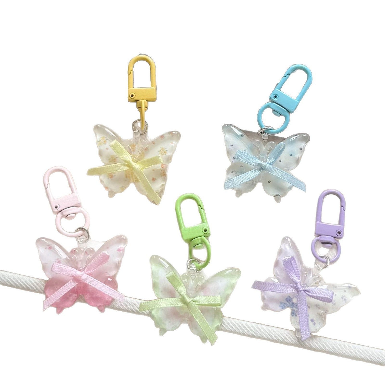Wholesale Clear Plastic Butterfly Keychain Korean Style Fairy Design Bag Charm for Girls