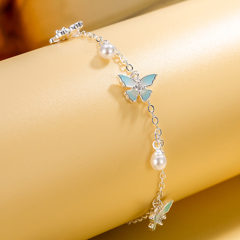 Wholesale Mint Blue Butterfly Pearl Bracelet