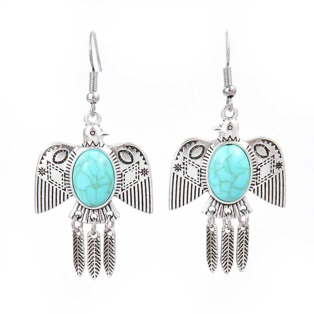 Wholesale Turquoise Tassel Earrings Geometric Alloy Design for Party Wear Boutique Resale Jewelry Accessory