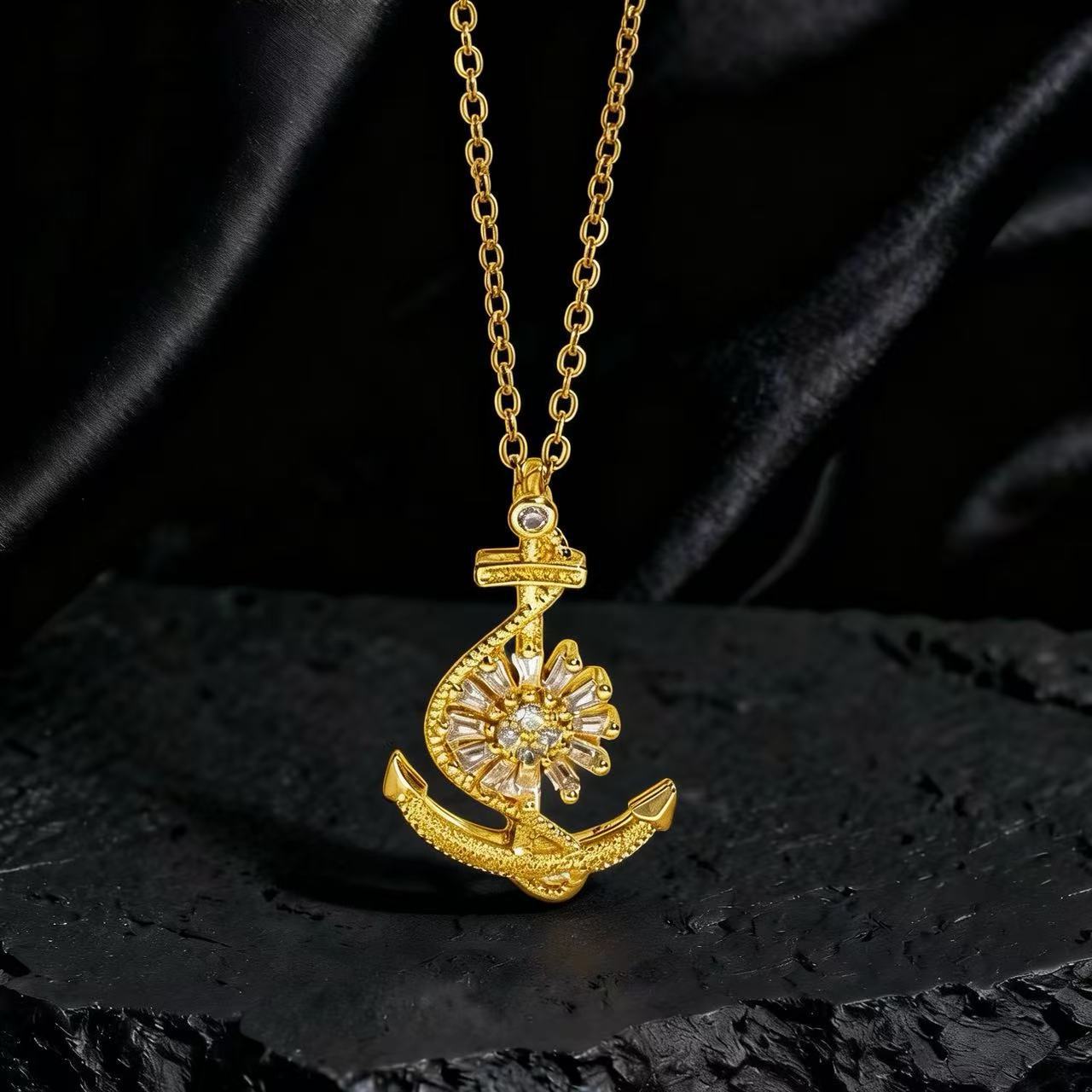 Wholesale Gold Plated Copper Zircon Sunflower Necklace Layering Jewelry For Women Trendy Party Fashion Accessory Everyday Wear Boutique Resale