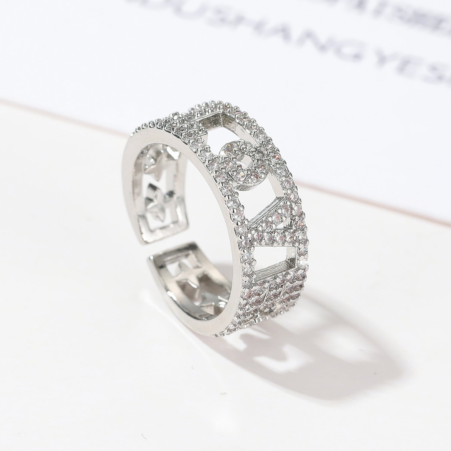 Wholesale full diamond female ring Diamond LOVE hollow  ring
