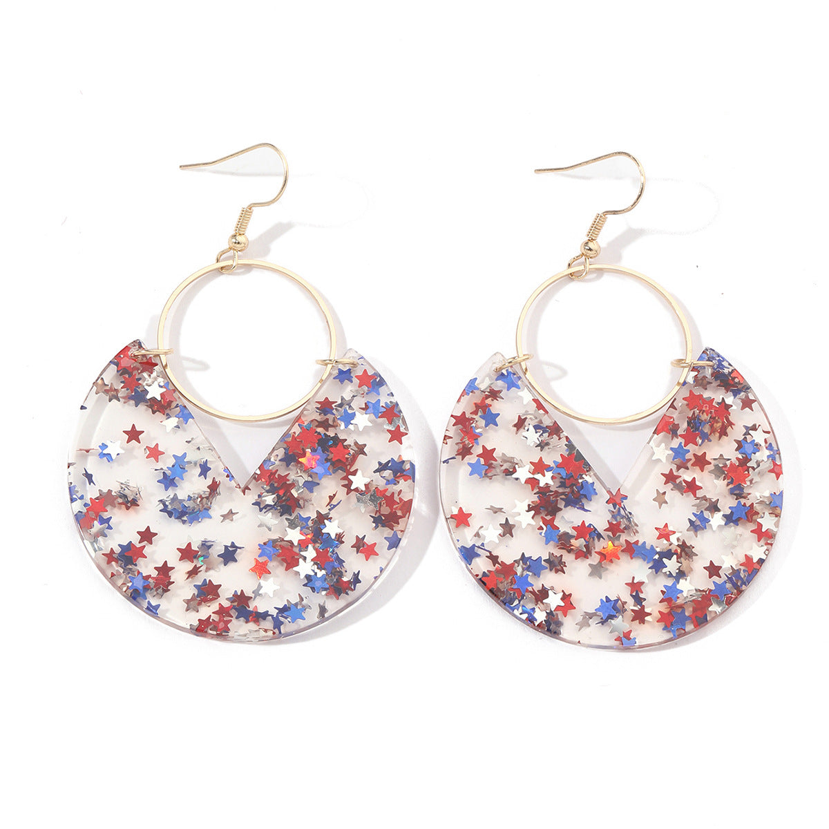 Wholesale Geometric  Five-pointed Star Red White Blue  US National Day Independence Day Women Ear Hook Earrings