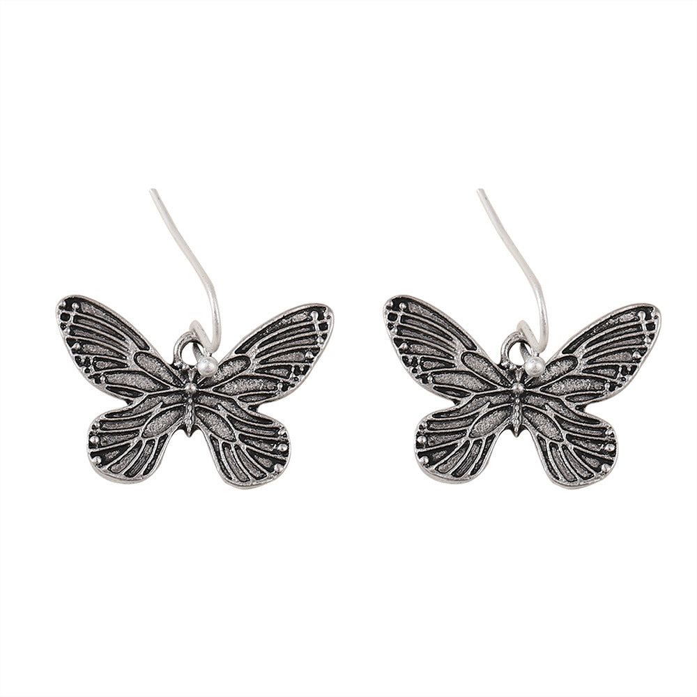 Wholesale Vintage Butterfly Pendant Earrings Ancient Silver Zinc Alloy Punk  Party Jewelry Fashion Accessory For Resale