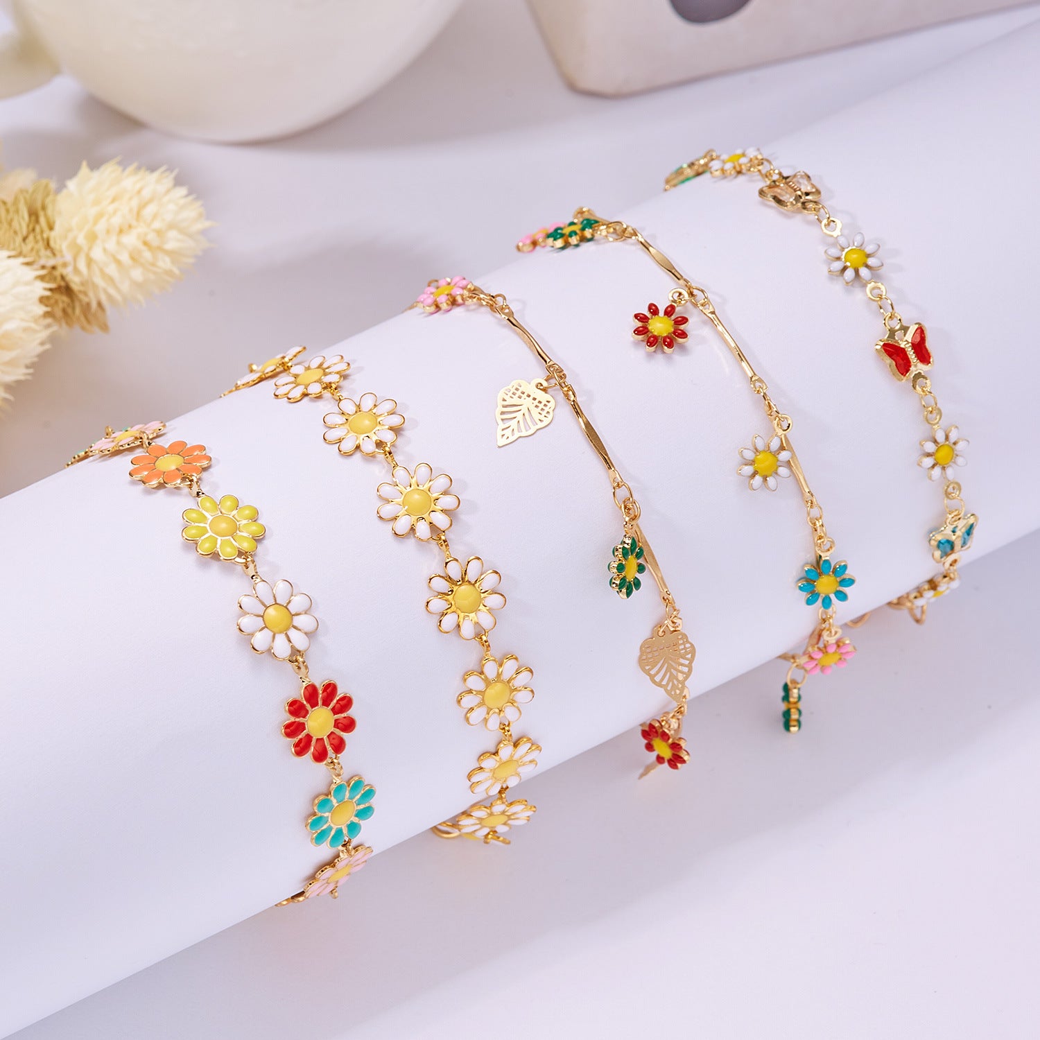 Wholesale  Diamond-encrusted Butterfly Daisy Bracelet