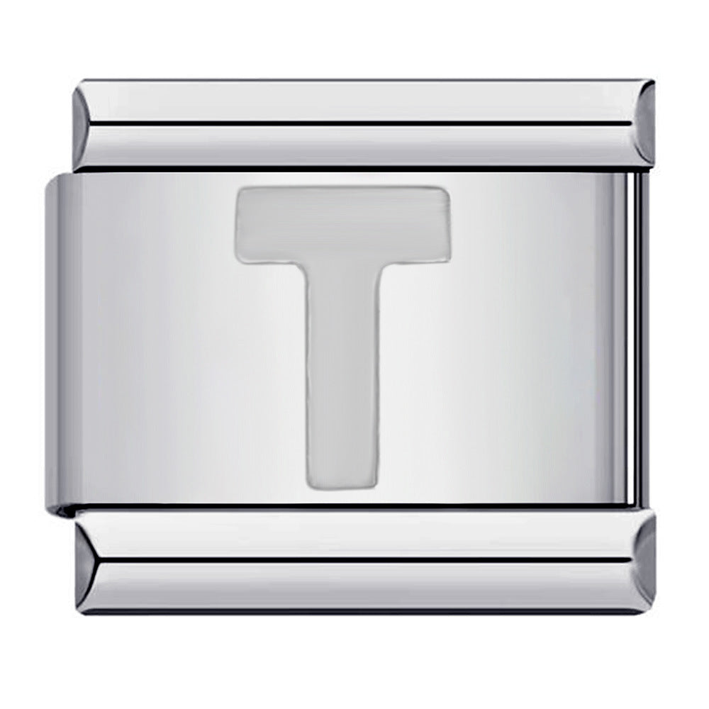 Wholesale Italian Charm Bracelet 9mm DIY Splicing Removable Silver Concave Letters Stainless Steel Composable Bracelet