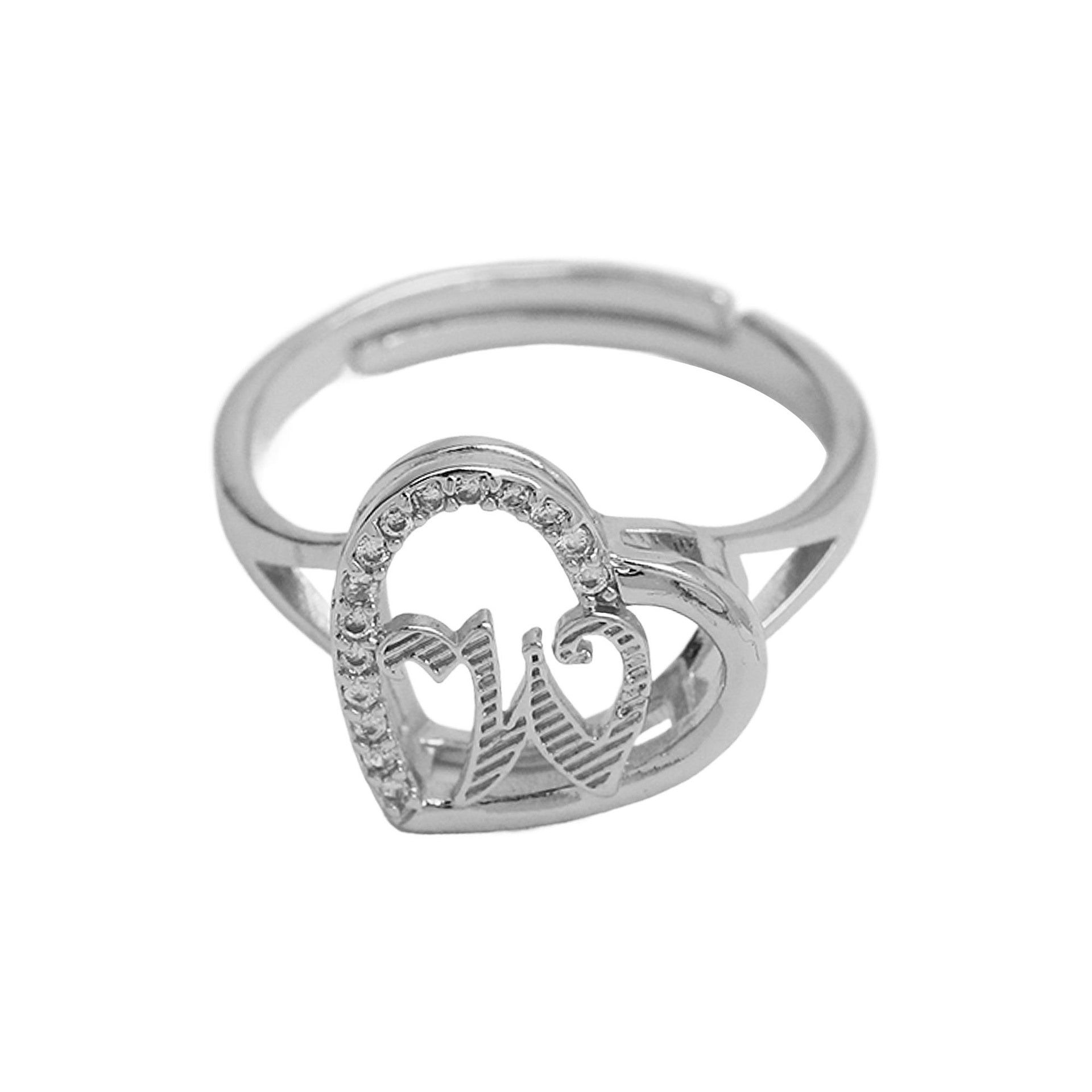Wholesale  heart-shaped love texture hollow 26 grass English letters open heart ring