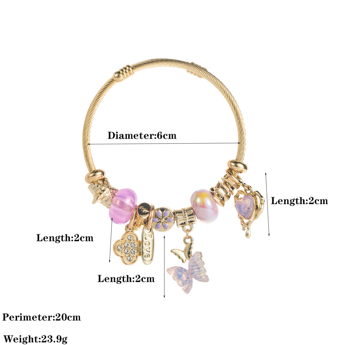 Wholesale Alloy Crystal Pendant Bracelet Four Leaf Clover Butterfly Heart LOVE Charms Everyday Jewelry