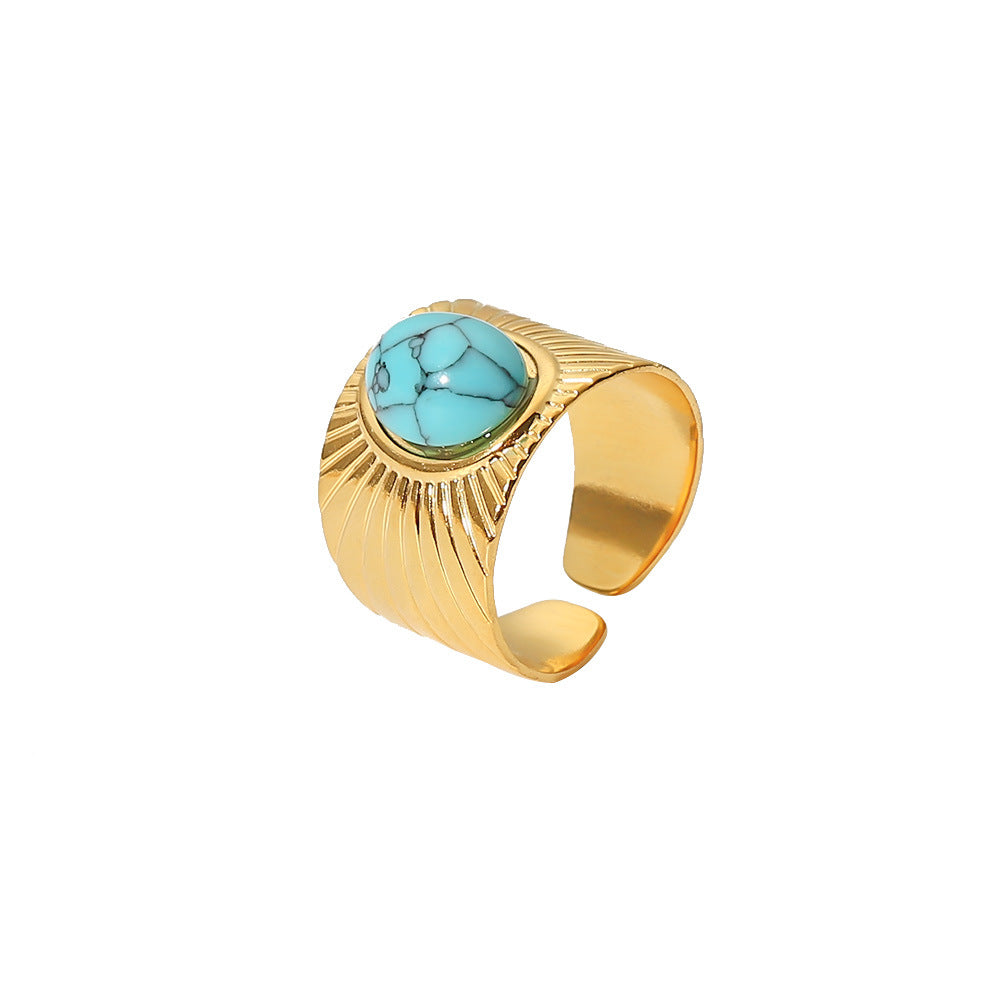 Wholesale 18k Gold Plated Turquoise Open Adjustable Stainless Steel Ring ACC-RS-Jied005