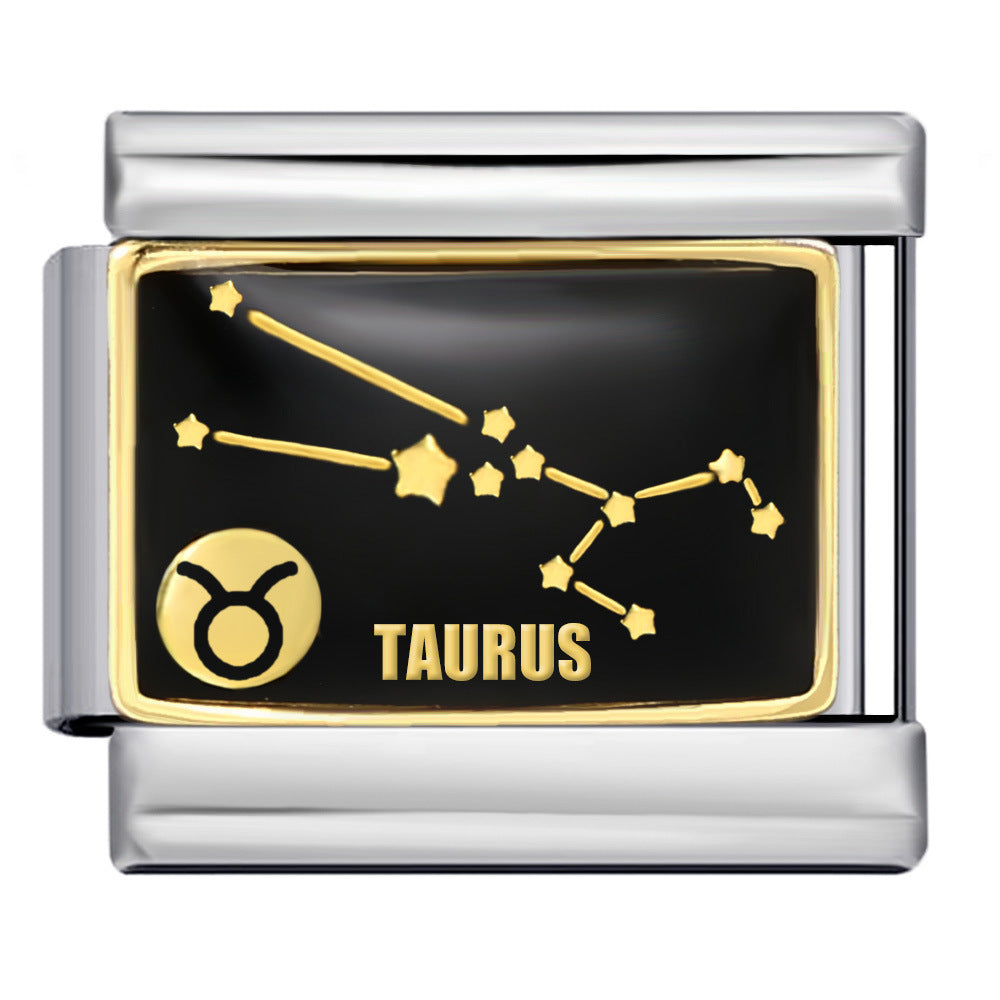 Wholesale Italian Module  12 Constellation Series  Bracelet Stainless Steel Welding Gold Plated Oil Drop DIY Charms