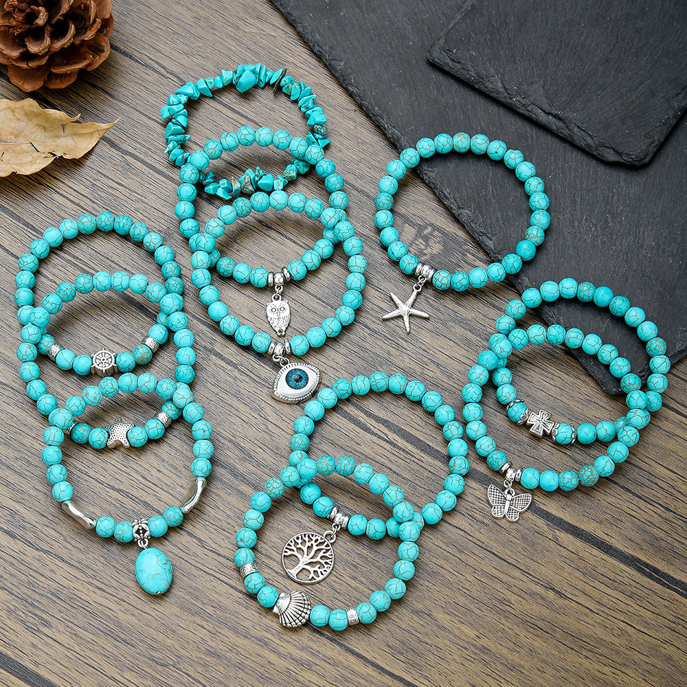 Wholesale Bohemian Turquoise Bracelet with Shell &  Sea Life Pendants - Handmade Jewelry Accessory for Resale