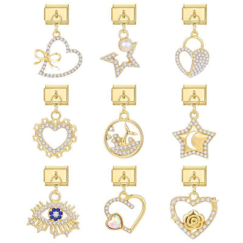 Bracelet de charme italien en gros 9 mm DIY Splicing Gold Star Heart Titanium Steel Bracelet composable