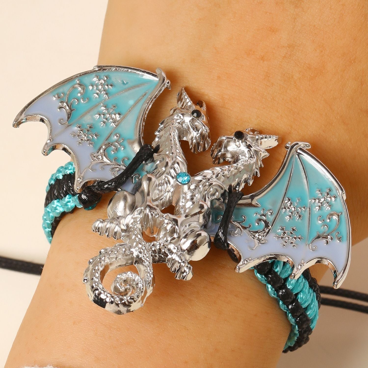 Wholesale Zinc Alloy Enamel Dragon Braided Bracelet,  Men' s Ancient Silver Fashion Jewelry Accessory