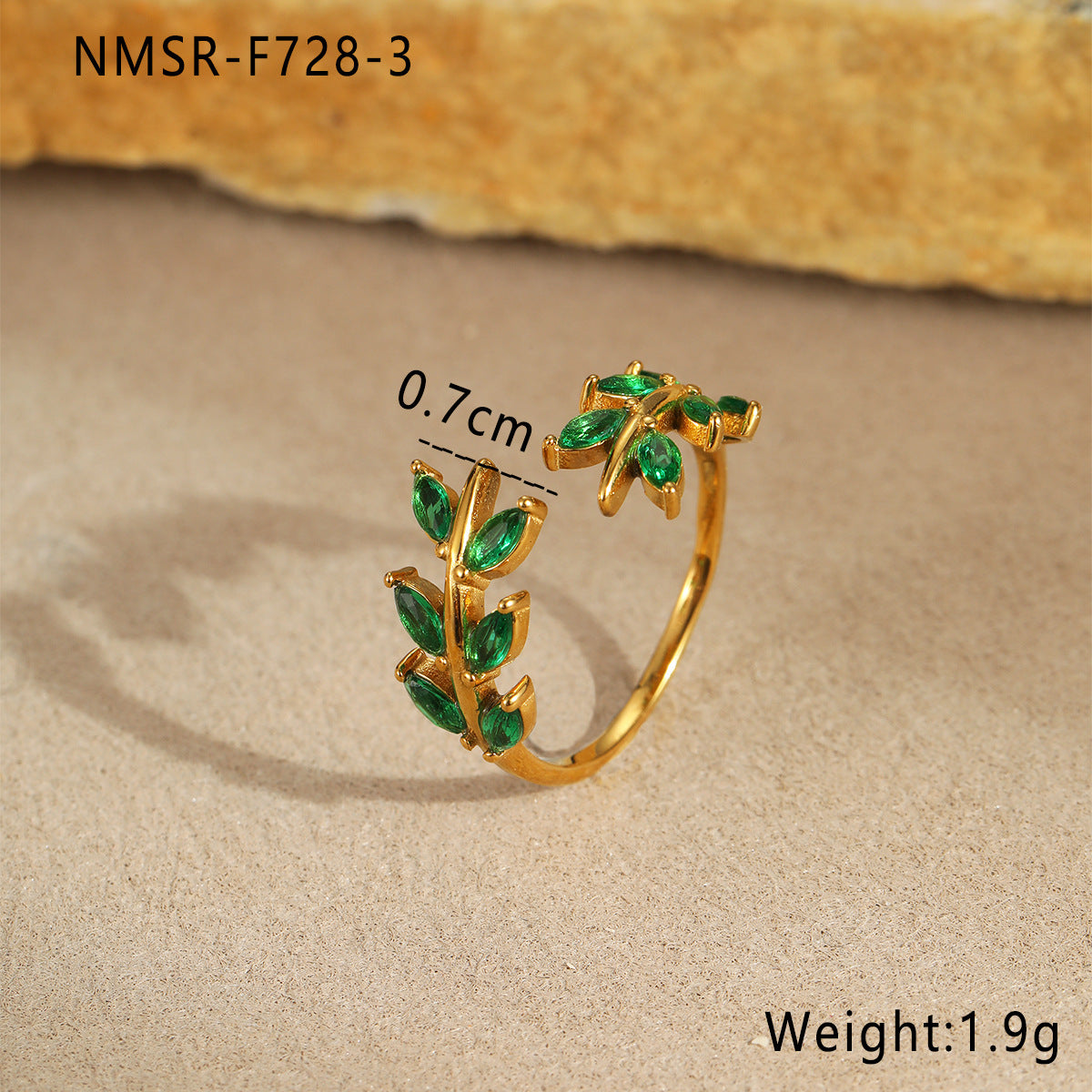 Wholesale  Leaf Stainless Steel Open Ring Plated with 18K Gold Hand Jewelry