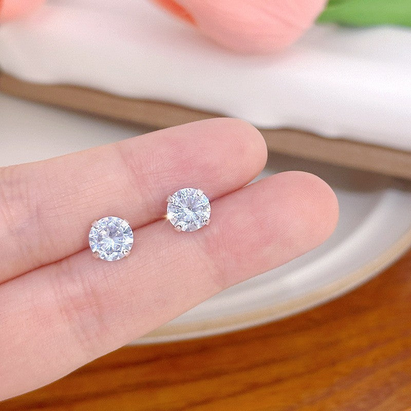 Wholesale Mini Zircon Earrings Silver Needle 925 Earrings Round Square Four-claw Earrings ACC-ES-ZhiShifang006