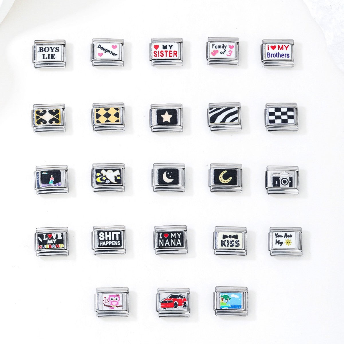 Wholesale 10pcs Italian Charm Bracelet 9mm DIY Splicing English Star Moon Stainless Steel Composable Bracelet