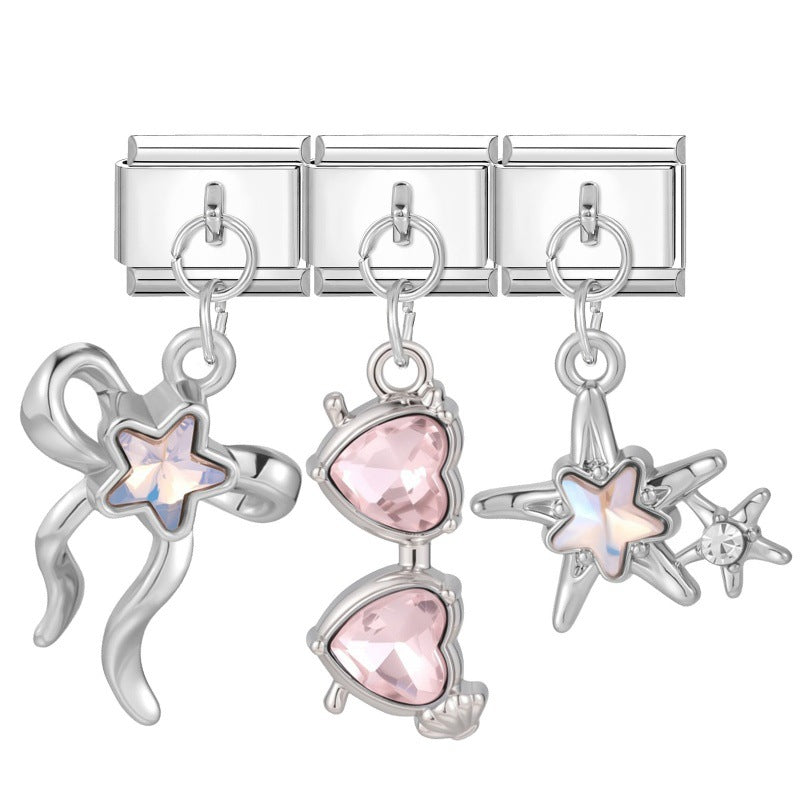 Wholesale Stainless Steel Flower Pendant Three-Piece DIY Bracelet Set Fashion Accessory for Everyday Wear