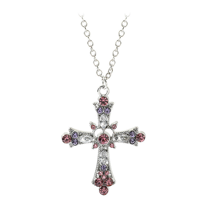 Wholesale Color Crystal Rhinestone Cross Pendant Necklace