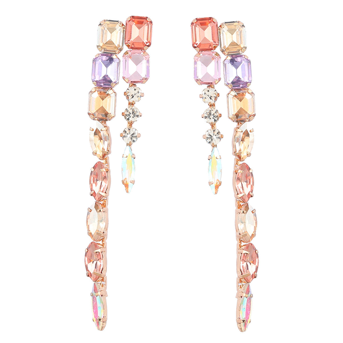 Wholesale colored diamond series diamond double layer geometric shape long alloy earrings ACC-ES-JL020