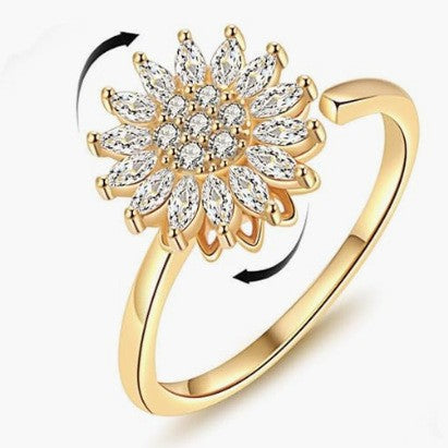 Wholesale Necklace  Diamond-encrusted Sunflower  Ring Rotatable Clavicle Chain Jewelry