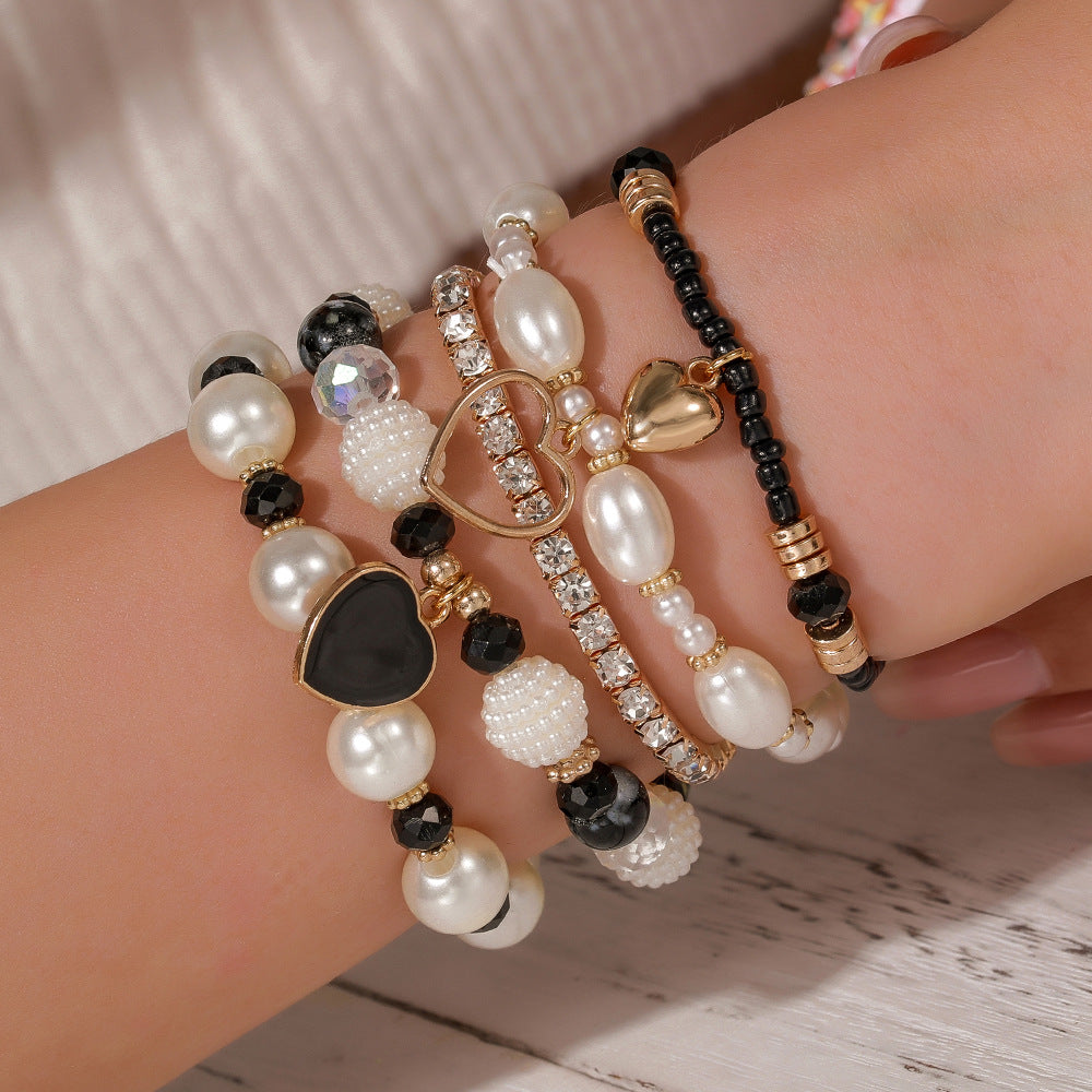 Wholesale Alloy Hand Knit Beaded Bracelet Set,  Bohemian Heart Design Jewelry Accessory for Women
