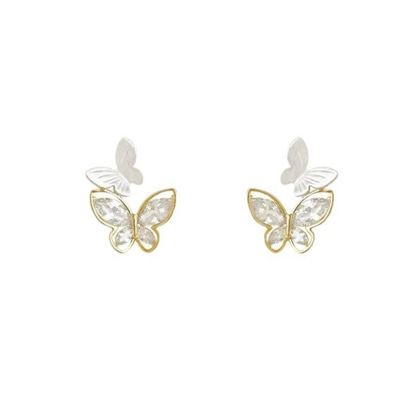 Wholesale Silver Needle High-grade Zircon Butterfly Pearl Earrings