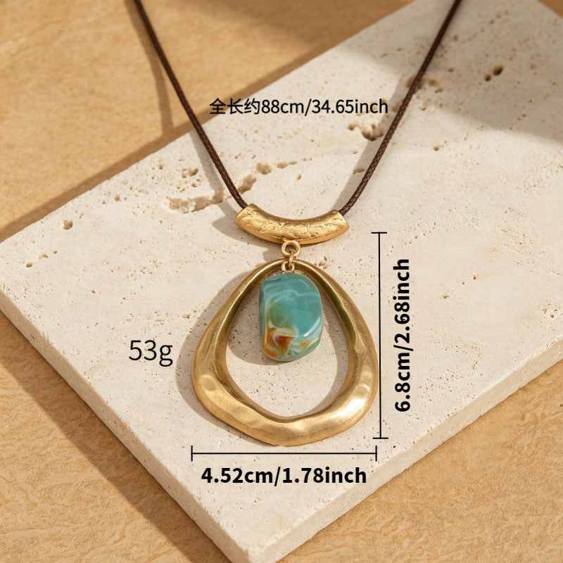 Wholesale Modern Geometric Drop Resin Pendant Necklace For Women Irregular Agate Pattern Gold Tone Fashion Jewelry Accessory Gift