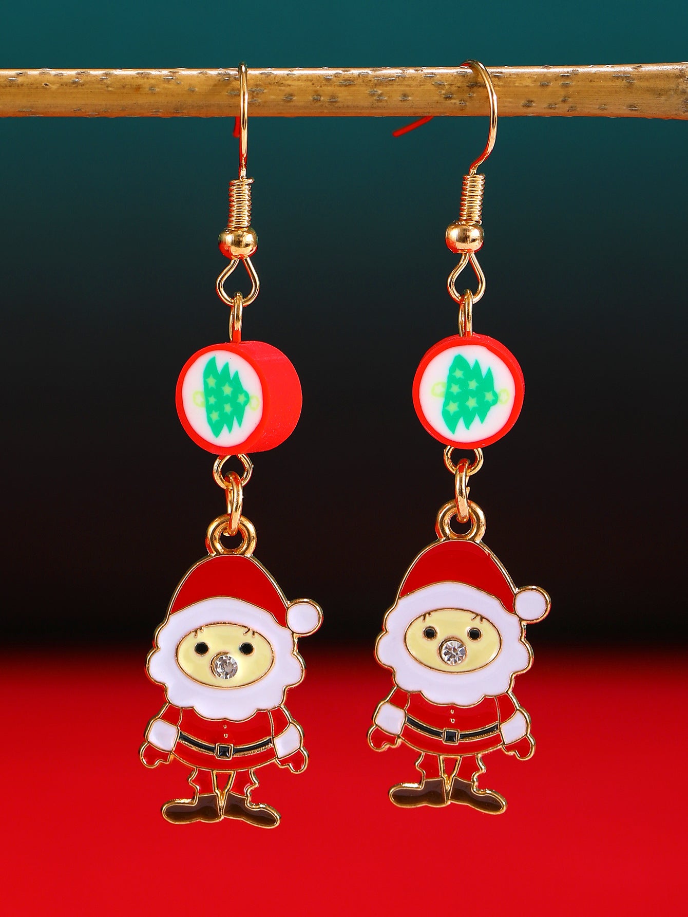 Wholesale Christmas Tree Earrings For Women Colorful Rhinestone Gold Tone Party Jewelry Gift