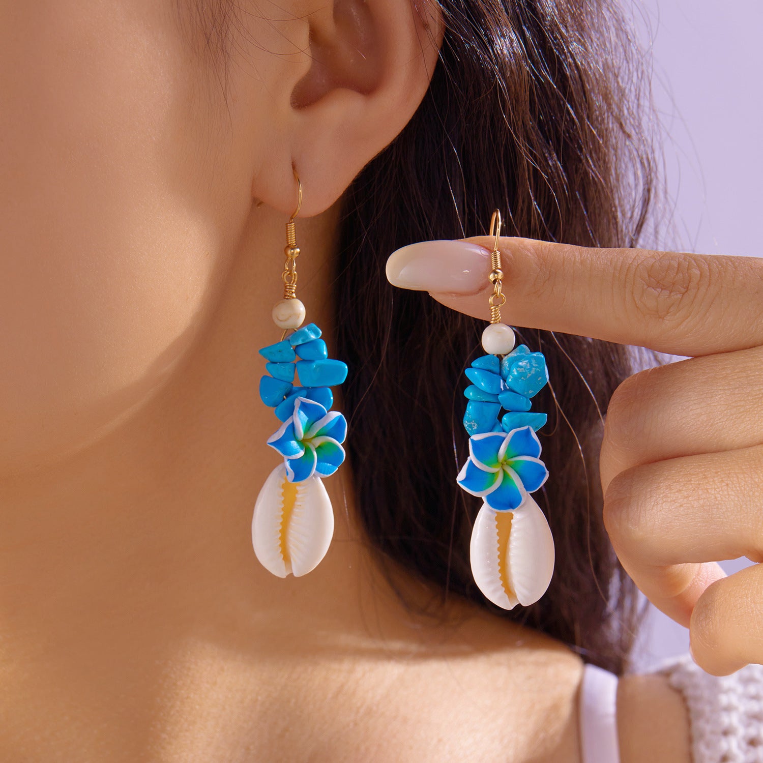 Wholesale  Bohemian beach style plumeria flower shell earrings