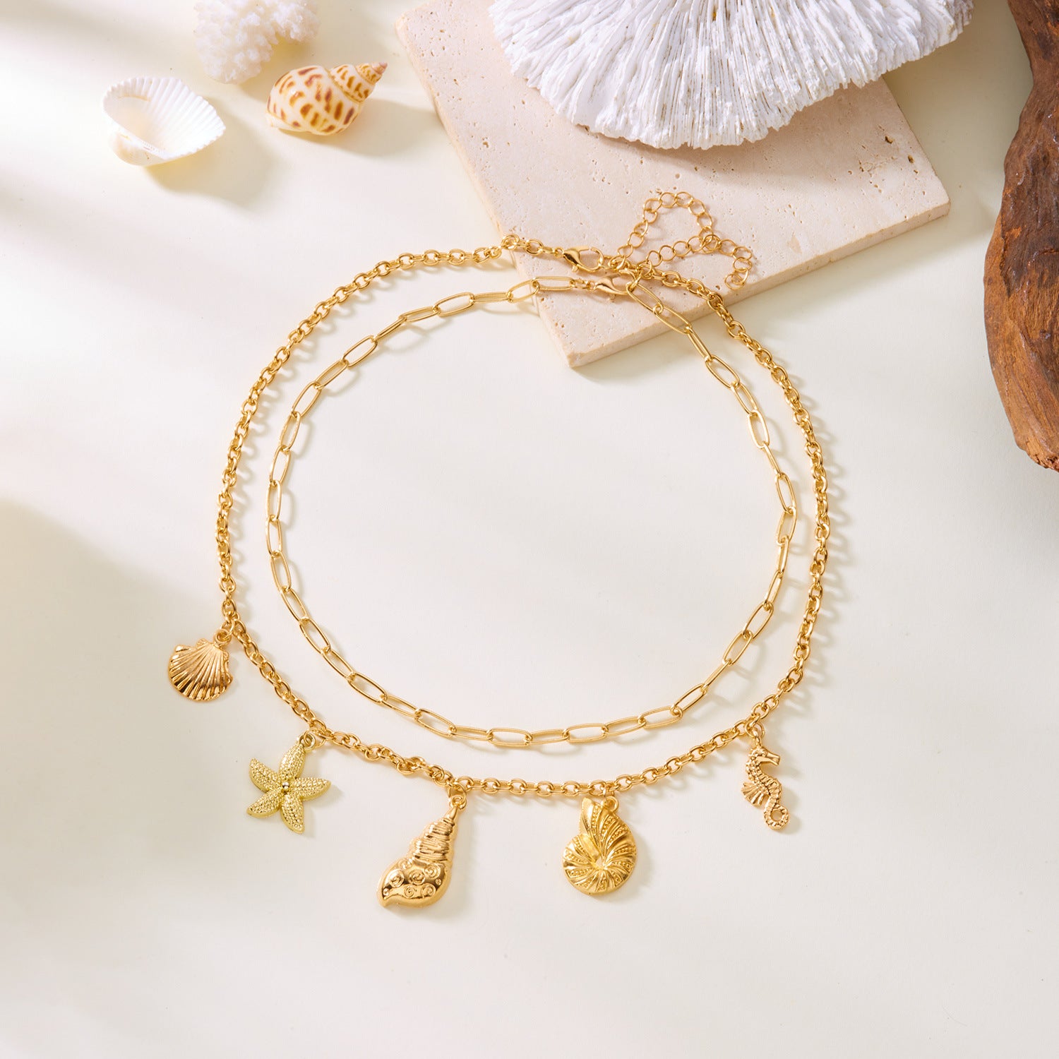 Wholesale Conch starfish seahorse shell summer vacation stacking necklace