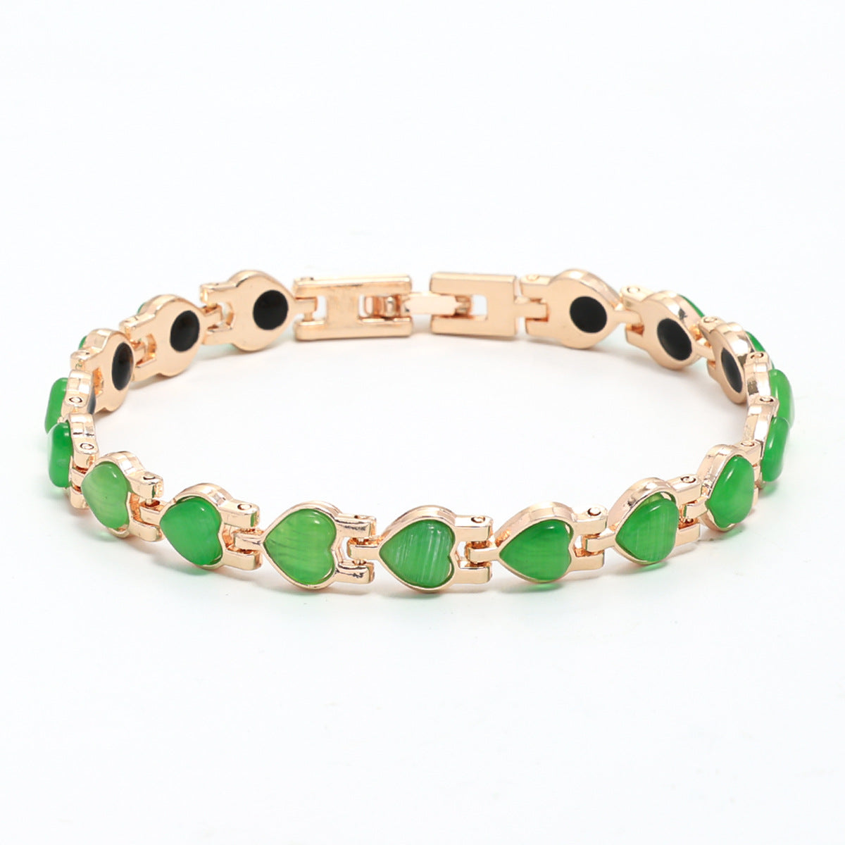 Wholesale Fashion Heart-Shaped Love Bracelet with Imitation Cat' s Eye Stone Zinc Alloy Electroplating Colorful Jewelry Accessory
