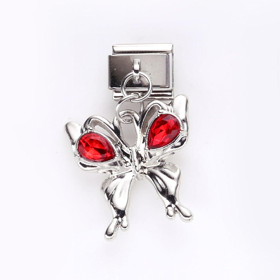 Wholesale 10pcs Love Butterfly Cat Pendant Italian Module DIY Stainless Steel Bracelet Accessories