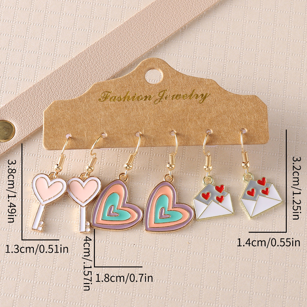 Wholesale Valentine' s Day Color Love Key Love Envelope Earrings suit