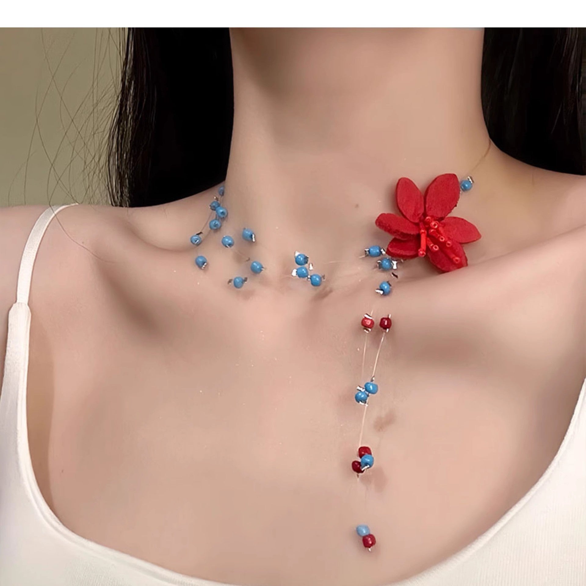 Wholesale Flower necklace blue beaded clavicle necklace