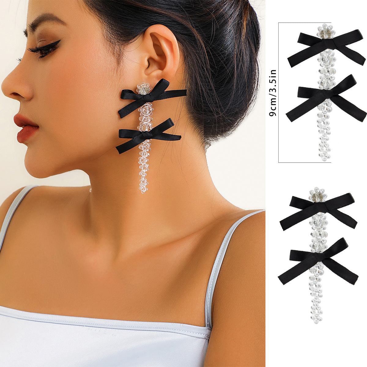 Wholesale Tassel Earrings Bow Ribbon Crystal Flowers Crystal Earrings ACC-ES-KunJuan002