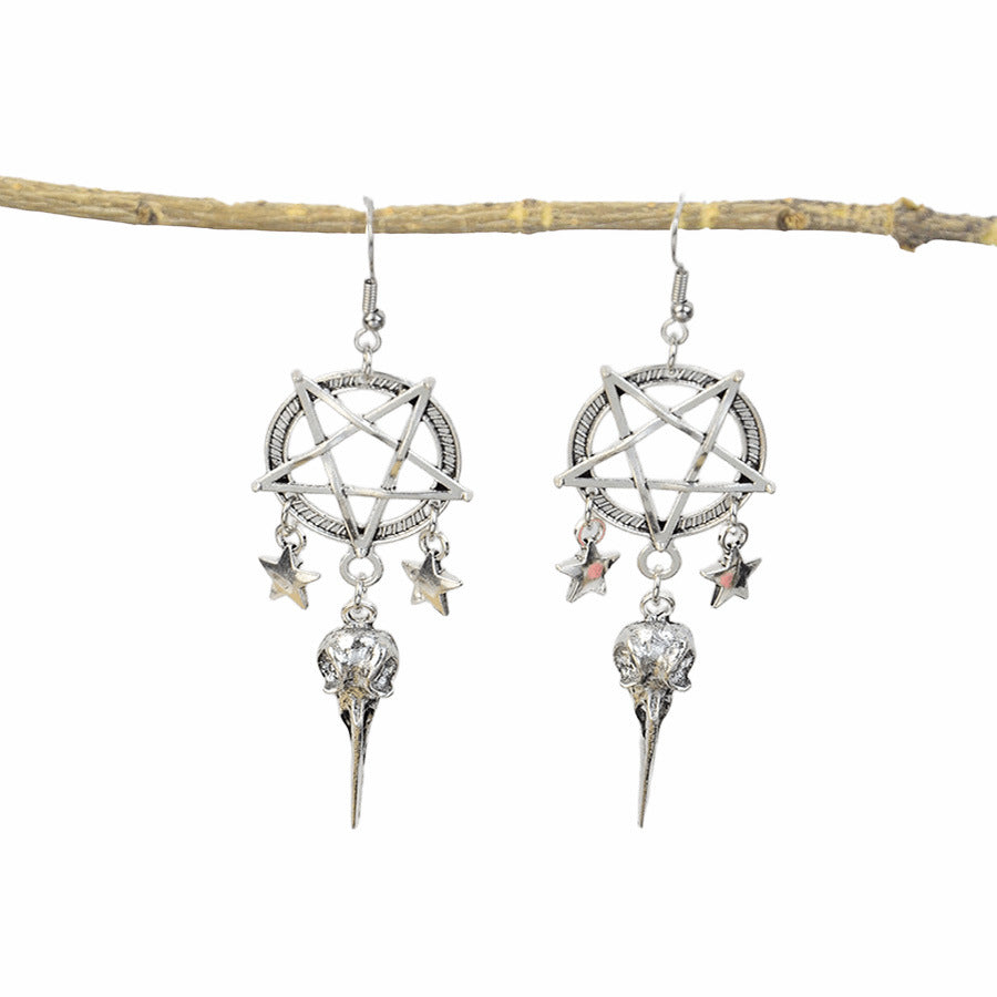 Wholesale Zinc Alloy Punk Star Crow Pendant Earrings Dark Gothic  Style For Party Wear