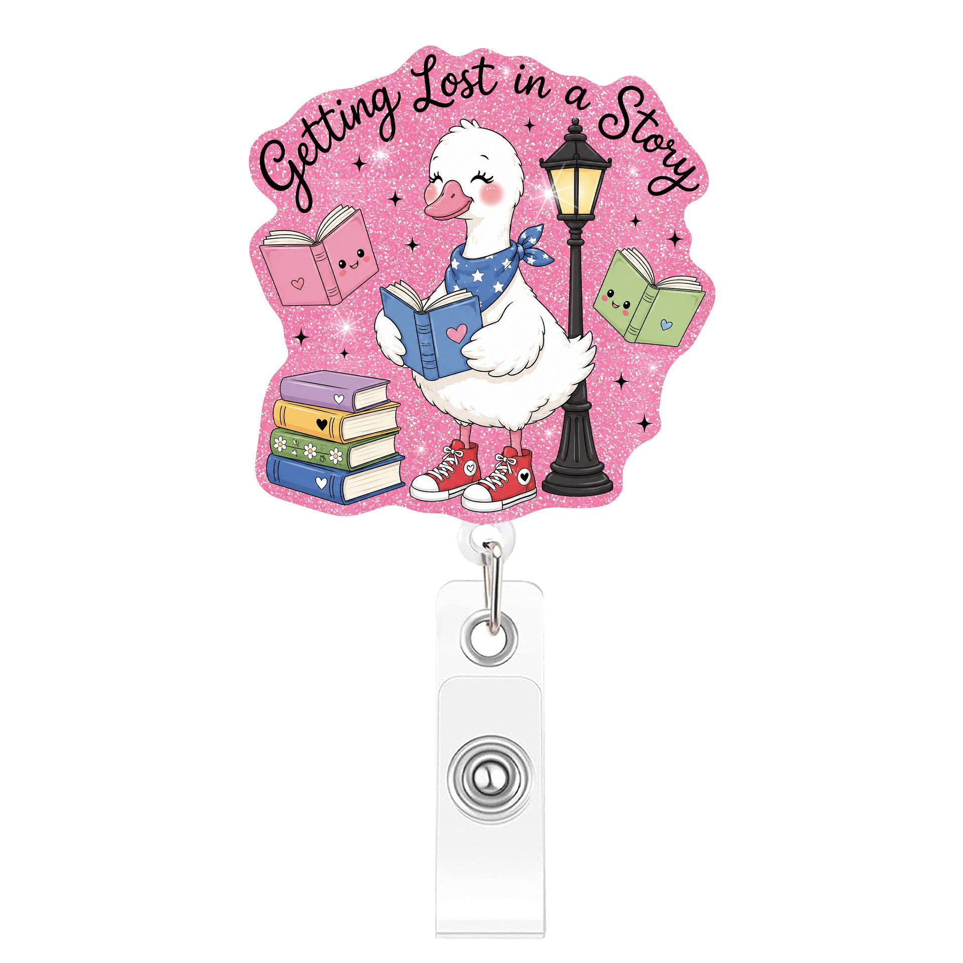Wholesale Plastic Retractable Badge Clip Pink Goose Design Stylish Office ID Card Holder And Everyday Work Accessory