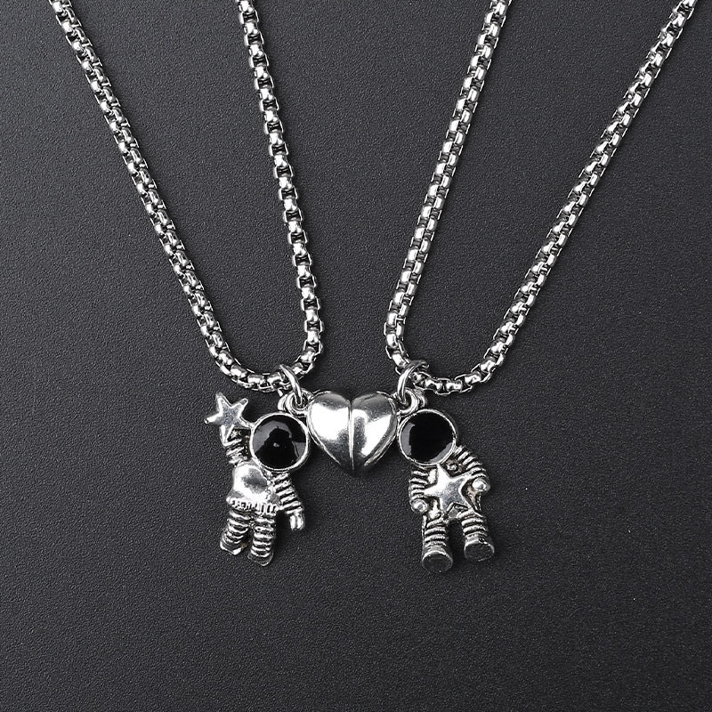 Wholesale Titanium Steel Magnetic Astronaut Couple Necklace